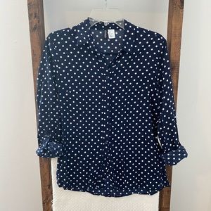 Lightweight Button Down Polkadot Blouse